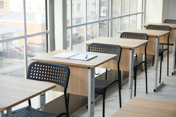 Interior of modern empty classroom