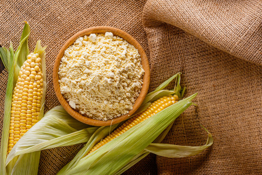corn flour on a dark rustic background