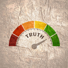 Abstract meter read level of truth result. Color scale with arrow. The measuring device icon. Colorful infographic gauge element.