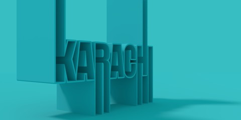 Karachi city name in geometry style design. Creative vintage typography poster concept. 3D rendering