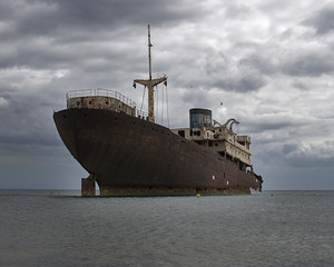 famous sunken stranded ghost ship on Lanzarote Island