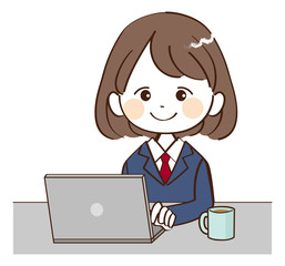 女性、学生、パソコン、笑顔