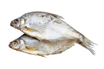 Dry fish isolated on white background.