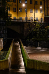 Norrkoping, Sweden The Stromparken at night and water from the Motala Strom.