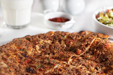 Traditional delicious Turkish foods; Turkish Lahmacun.