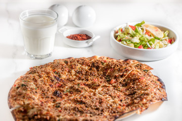 Traditional delicious Turkish foods; Turkish Lahmacun.