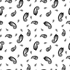 black and white seamless vector pattern with paisley.