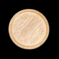 Wooden tray circle isolated on black background