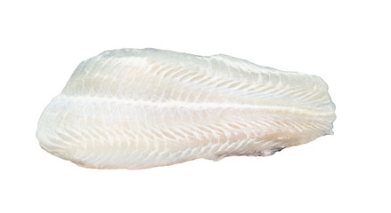Fresh dolly fish fillet, sliced, isolated on white background.