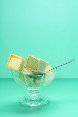 cup of ice cream blocks with wafer outside