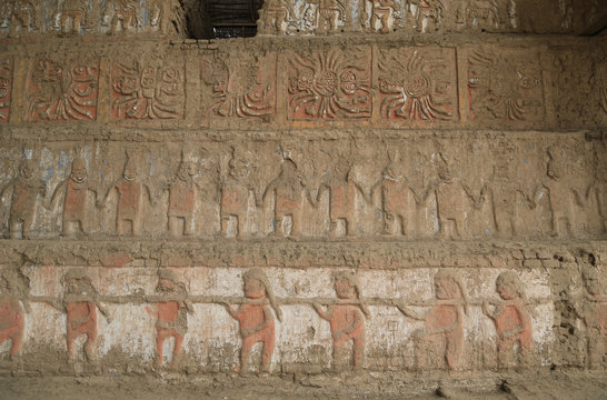 Details of the temple of the sun and moon in Trujillo