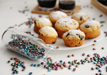 Still life with Easter cakes and coffee. White background.