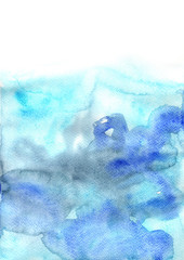 Abstract fresh blue and indigo watercolor hand painting background.