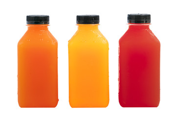 fresh fruit juice in small clear plastic bottle