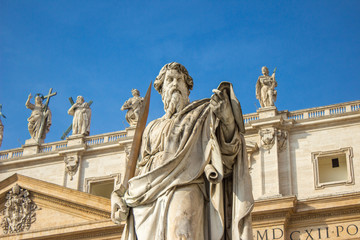 Statue in front of Saint Peter's Basilica (in italian Basilica di San Pietro a Roma) Rome Italy