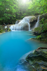 Beautiful waterfall in deep forest at Erawan National Park, Thailand