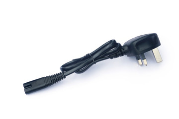 Electric power plug isolated on white background, usb cable, black cable on white background With clipping path