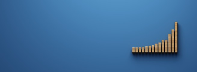 Obraz premium Wooden Blocks Model Data Growth Graph Finance over table and free copy space for your text banner. 3D Render illustration