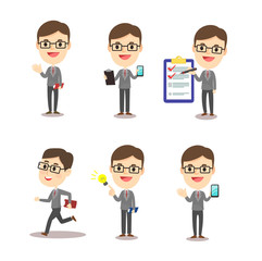 Set Business Man Cartoon Character Vector