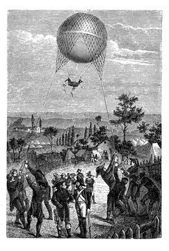 Aerial reconnaissance: Godard tethered observation balloon service used by the French army in Franco-Austrian war of 1859