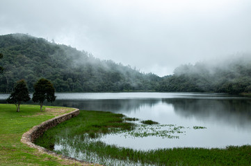 Lago em Campos do Jordão com serragem, neblina