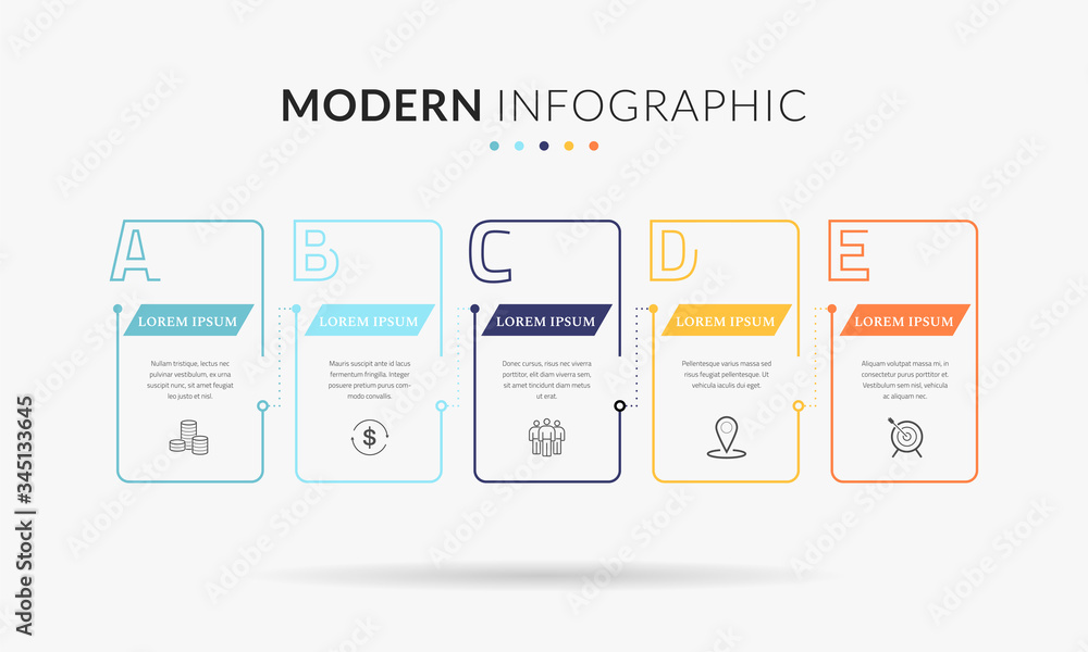 Poster vector modern infographic data design template. vector illustration with 5 steps and icons. can be u