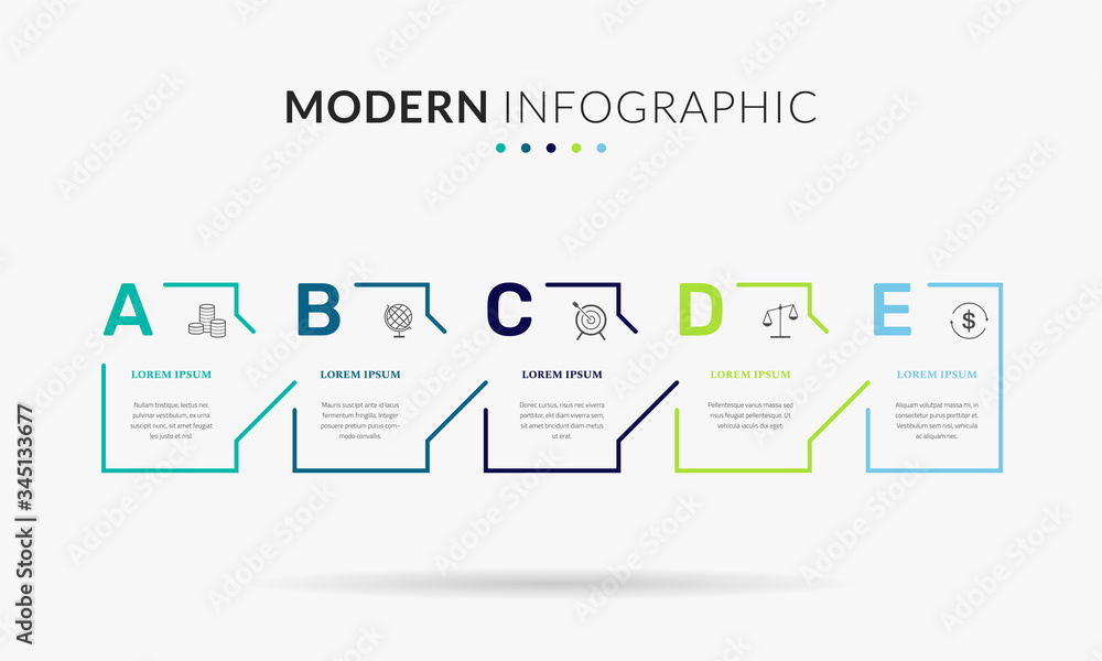 Poster vector modern infographic data design template. vector illustration with 5 steps and icons. can be u