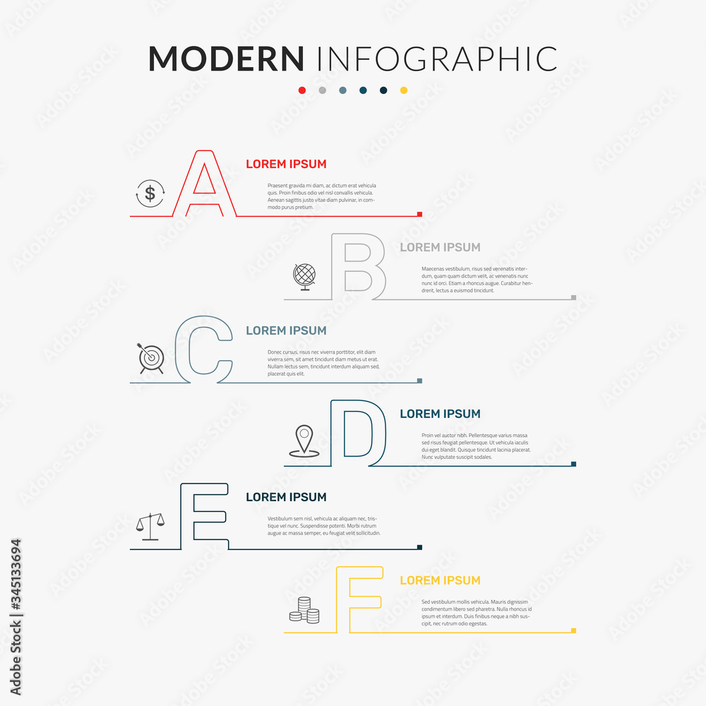 Poster vector modern infographic data design template. vector illustration with 5 steps and icons. can be u