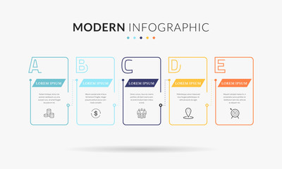 Vector modern infographic data design template. Vector illustration with 5 steps and icons. Can be used for workflow layout, diagram, annual report, web design.