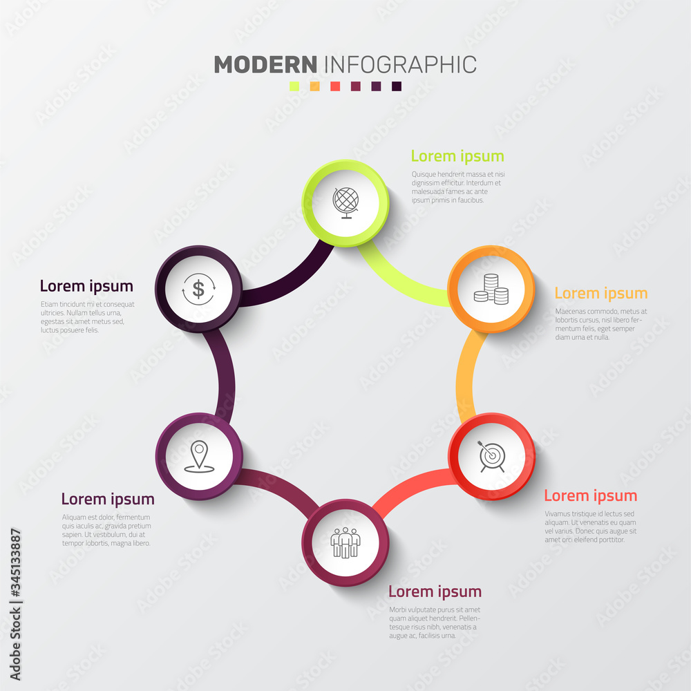 Poster vector modern infographic data design template. vector illustration with 6 steps and icons. can be u