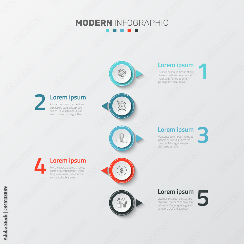 Poster vector modern infographic data design template. vector illustration with 5 steps and icons. can be u