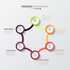 Fototapeta premium Vector modern infographic data design template. Vector illustration with 6 steps and icons. Can be used for workflow layout, diagram, annual report, web design.