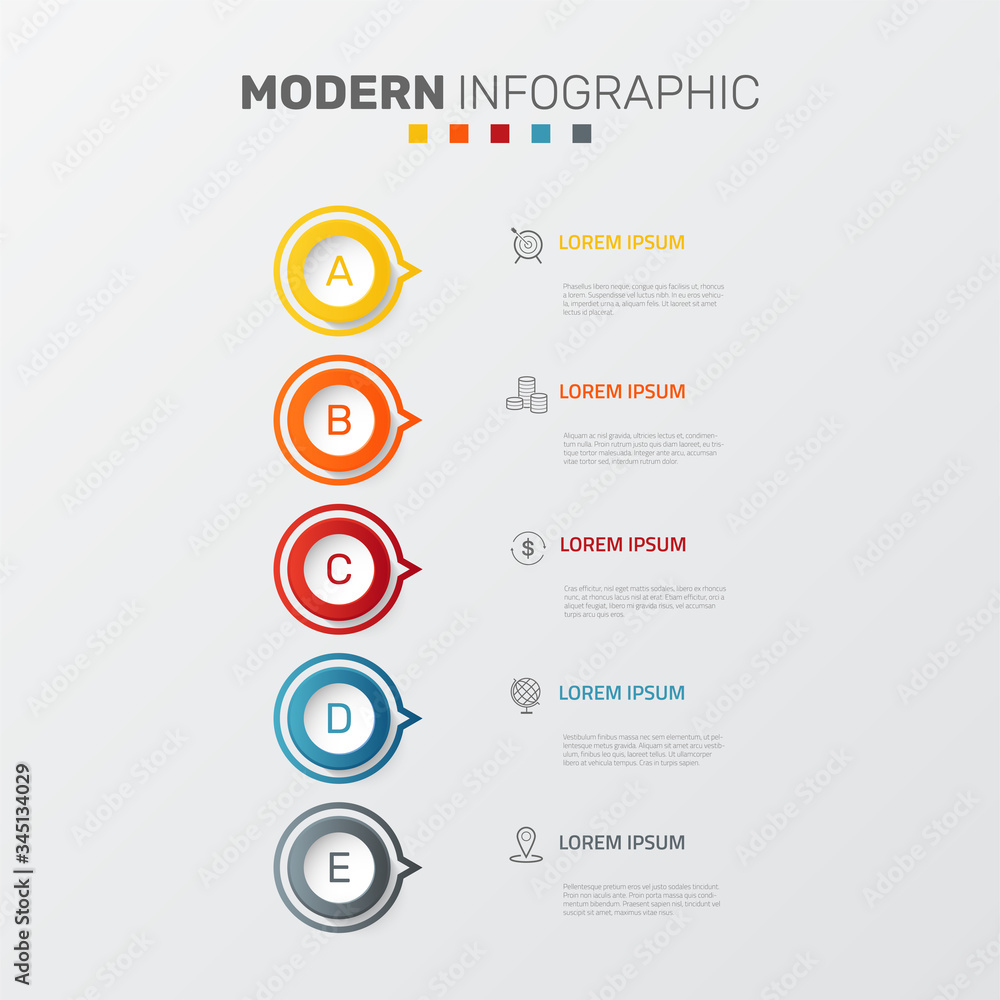 Poster vector modern infographic data design template. vector illustration with 5 steps and icons. can be u