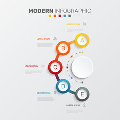 Vector modern infographic data design template. Vector illustration with 5 steps and icons. Can be used for workflow layout, diagram, annual report, web design.