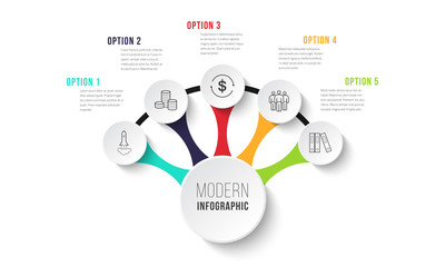 Vector modern infographic data design template. Vector illustration with 5 steps and icons. Can be used for workflow layout, diagram, annual report, web design.