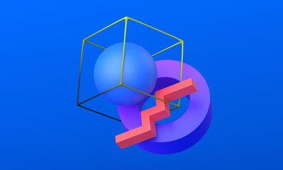 Abstract 3d render, modern background, composition with colorful geometric shapes
