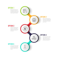Vector modern infographic data design template. Vector illustration with 5 steps and icons. Can be used for workflow layout, diagram, annual report, web design.