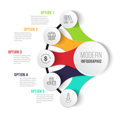 Vector modern infographic data design template. Vector illustration with 5 steps and icons. Can be used for workflow layout, diagram, annual report, web design.