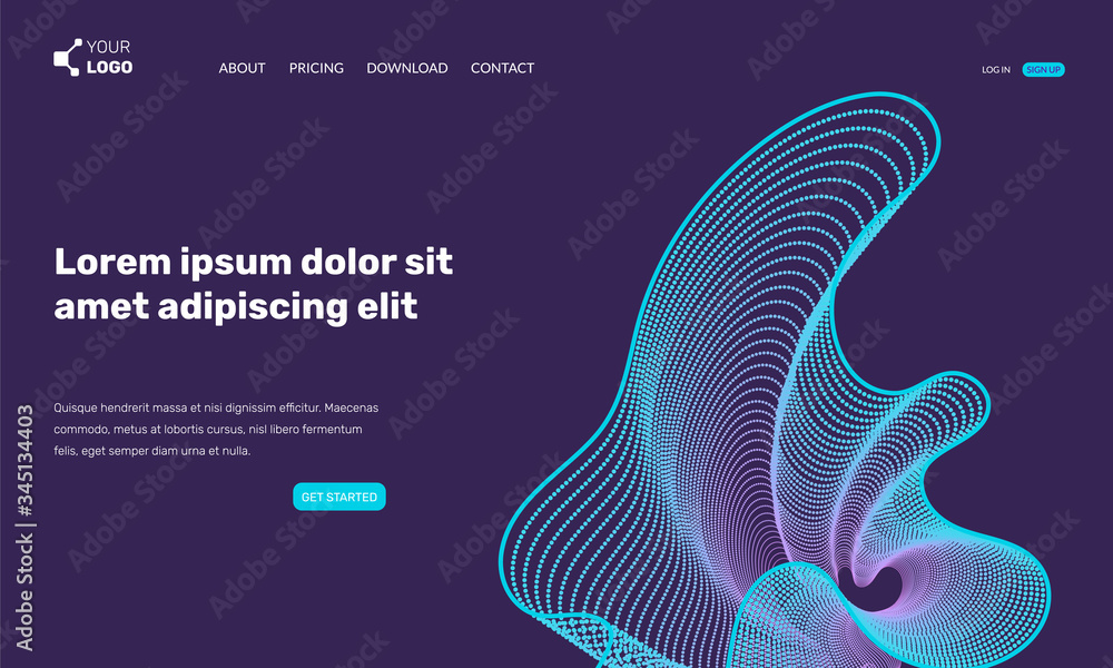 Poster wavy vector landing page. abstract futuristic dark illustration. design template can be used for web