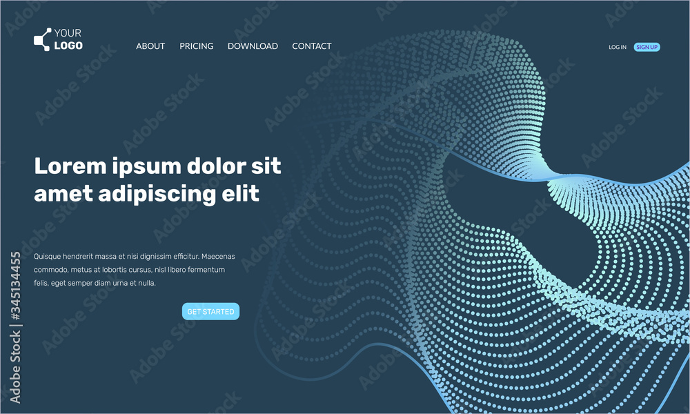 Poster wavy vector landing page. abstract futuristic dark illustration. design template can be used for web