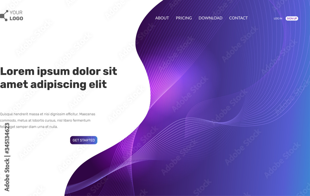 Poster wavy vector landing page. abstract futuristic violet illustration. design template can be used for w