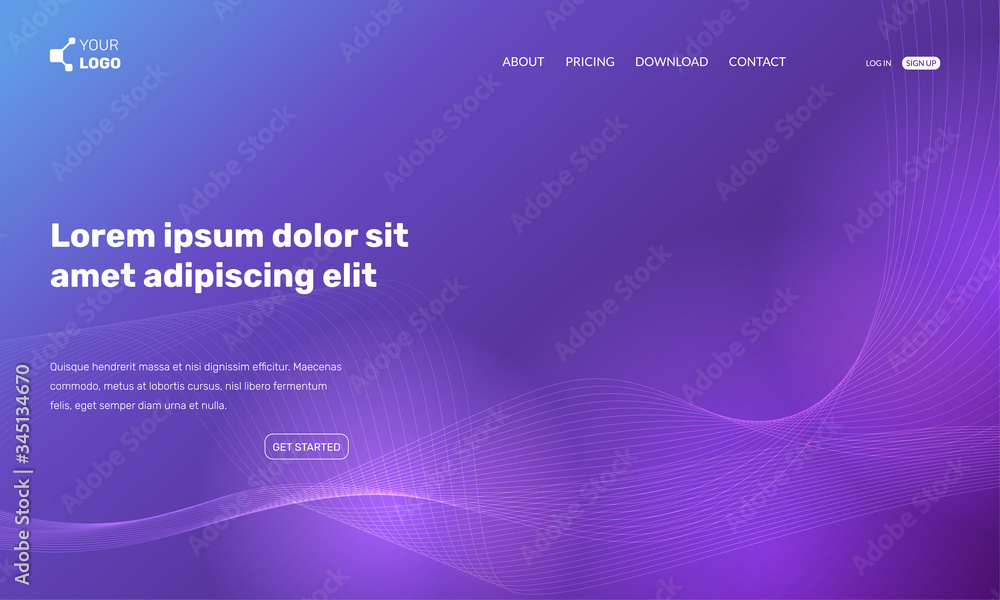 Poster wavy vector landing page. abstract futuristic violet illustration. design template can be used for w