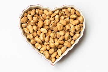 Dry Roasted Peanuts in a Heart Shaped Bowl