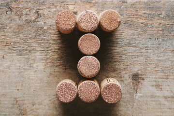 Letter I made from corks, abstract