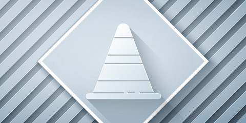 Paper cut Traffic cone icon isolated on grey background. Paper art style. Vector Illustration © Vadim
