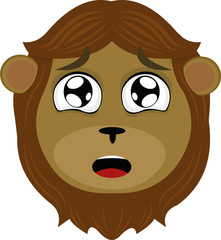 Vector illustration of the face of a cartoon lion with his surprised eyes