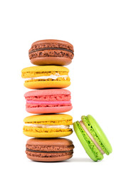 .colored macaroons on a white background