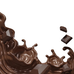 Chocolate splash with chocolate pieces  smooth abstract shapes , 3d illustration 3D Rendering