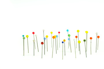 view of Colorful sewing pins planted