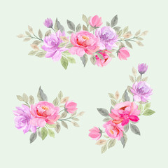 Obraz na płótnie Canvas pink purple watercolor floral arrangement collection